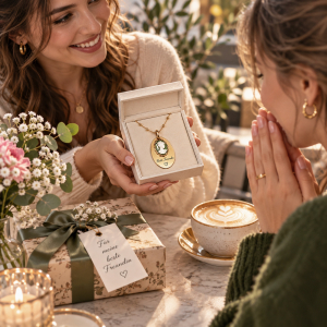 Halskette Personalisiert Gold – 14K Vergoldete Edelstahlkette, Vintage-Schmuck, Cameo Anhänger, Personalisierte Geschenke für Freundinnen